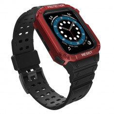 Husa si curea Armored Strap Band compatibila cu Apple Watch 4/5/6/7/8/SE 38/40/41mm Black/Red foto