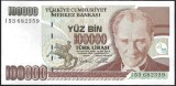 TURCIA 100000 / 100.000 LIRE 1996 / 1997 ( 1970 ) prefix I , UNC , P- 206 , necirculata , Semn Guvernator : Gazi Ercel , Viceguvernator : Aykut Ekzen