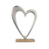 Inima metalica decorativa cu baza din lemn, 20x28 cm, Argintiu, ATU-082564, Oem