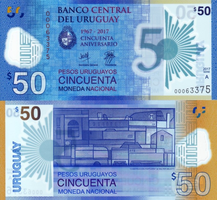 URUGUAY 50 pesos 2017 COMEMORATIVA polymer UNC!!!
