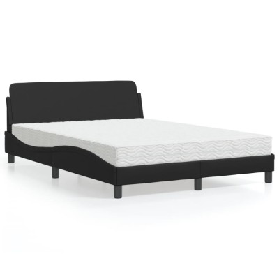 vidaXL Pat cu saltea, Dover, negru, 120x200 cm, piele ecologică 3208377 foto