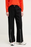 Sisley pantaloni culoarea negru, drept, high waist, 47ICLF06O