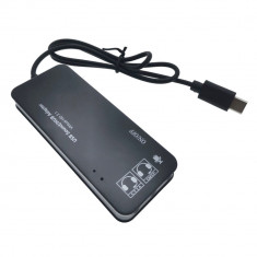 Hub cu conector USB Tip C si placa de sunet, 2in1, interfata USB 2.0, 3 porturi USB, iesire 3 x jack 3.5mm mama, indicator Led, cu cablu 45 cm, negru