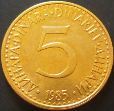 Moneda 5 DINARI - RSF YUGOSLAVIA, anul 1985 * cod 3222 foto
