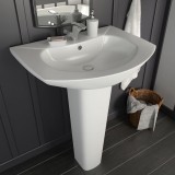 Lavoar cu Piedestal vidaXL, Ceramică Albă, 65x52x20 cm, Orificiu Robinet, Montaj Independent, Design Modern