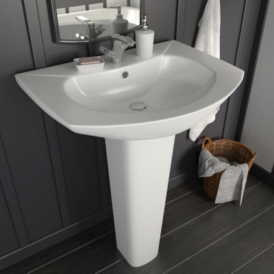 vidaXL Lavoar cu piedestal, alb, 650 x 520 x 200 mm, ceramică foto