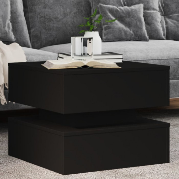 Măsuță de cafea cu lumini LED, negru, 50x50x40 cm