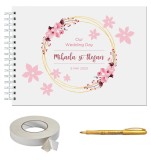 Set Album foto / GuestBook pentru nunta, MODEL 3, personalizabil, A4 landscape, pix si dubluadeziv inclus, 3 piese, accesoriu nunta