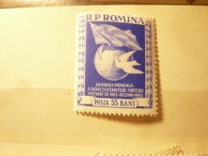 Serie 1 valoare Romania 1955 - Congres Pace Helsinki foto