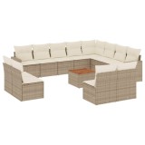 Set canapele de gradina, 13 piese, cu perne, bej, poliratan