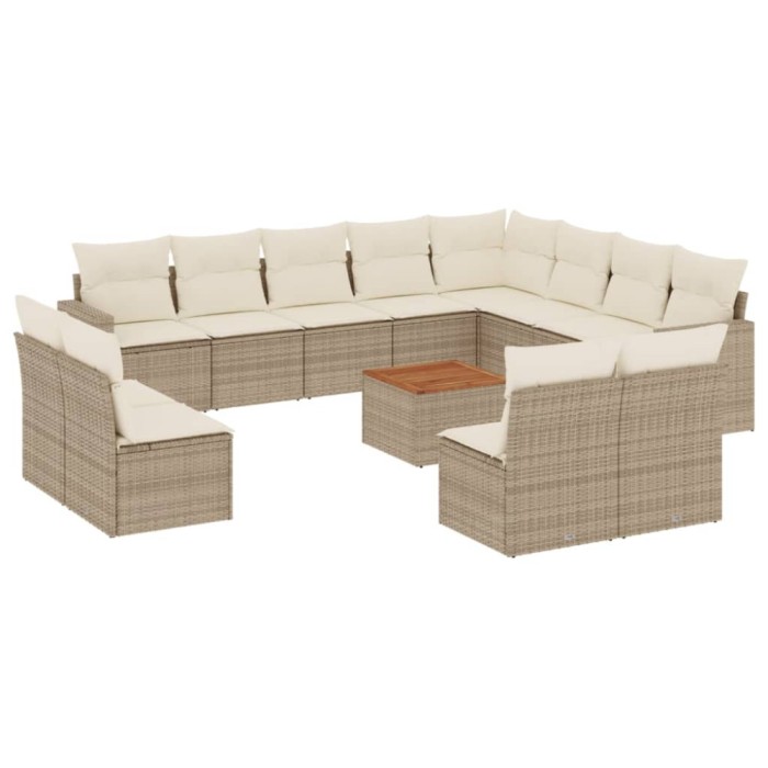 Set canapele de gradina, 13 piese, cu perne, bej, poliratan