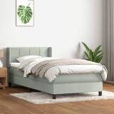 vidaXL Pat box spring cu saltea, gri deschis, 90x210 cm, catifea 3318099