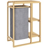 HOMCOM Coș Portabil pentru Rufe cu Sac Detașabil, Dulap Portabil pentru Rufe cu Rafturi din Bambus, 50x32x70 cm, Gri | Aosom Romania