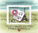 Expozitia Mondiala de Filatelie &quot;Philexfrance &#039;89&quot;, Paris, colita dantelata, 1989 - neobliterata