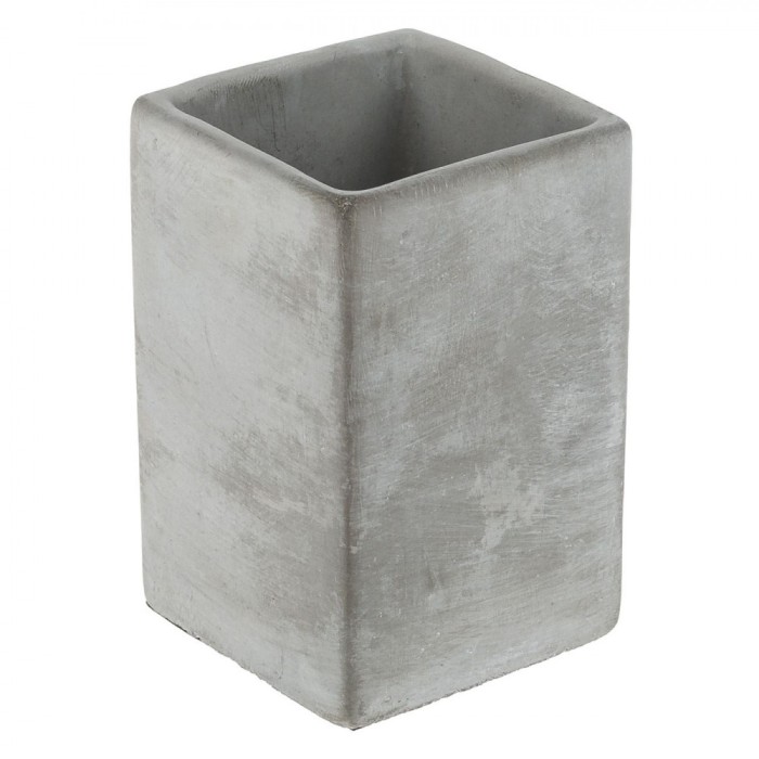Suport Periuță de Dinți, Ciment, Patrat, Culoare Gri Deschis, Dimensiuni 7x7x11cm