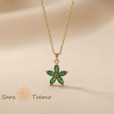 Cumpara ieftin Colier Floarea Smaraldului , Colier placat cu aur 14K cu cristale verzi