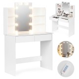 Toaleta cosmetica cu oglinda si iluminare LED, 3 nuante, dimensiuni 90x40x136cm, ModernHome