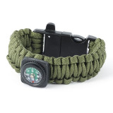 Bratara supravietuire 5 in 1, Paracord, Busola, Fluier, Franghie 3.5 m, ABS, Verde