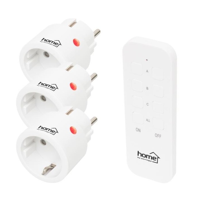 Set de 3 prize cu telecomanda, raza actiune 40 m, indicator LED, buton ON/OFF, 433.92 MHz, 230V/50Hz