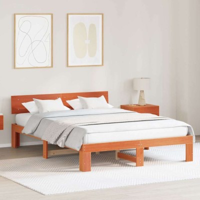 vidaXL Cadru de pat cu headboard Maro 160 x 200 cm Lemn masiv de pin foto