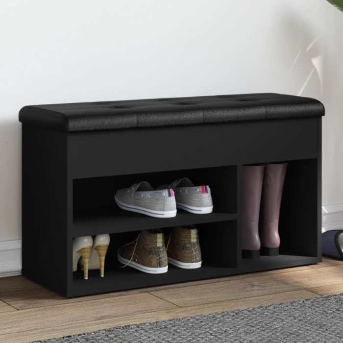 vidaXL Bancă de pantofi, negru, 82x32x45,5 cm, lemn prelucrat