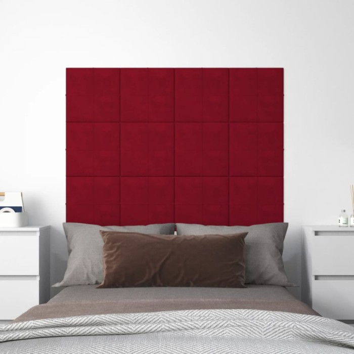 vidaXL Panouri de perete 12 buc. roșu vin 30x30 cm catifea 1,08 m&sup2;