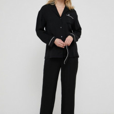 Karl Lagerfeld pijamale cu banda de ochi femei, culoarea negru, satin