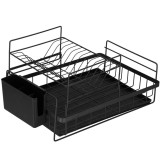 Uscator de vase cu suport tacamuri, din otel, pe 2 nivele, cu tava de scurgere, 50x30x24cm, negru Household NewTrend