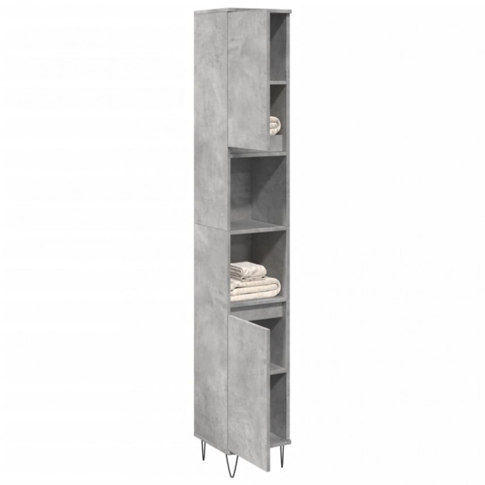 vidaXL Dulap de baie, gri beton, 30x30x190 cm, lemn prelucrat