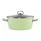 Oala Emailata Verde Elite 24 cm Capac de Sticla Handy KitchenServ