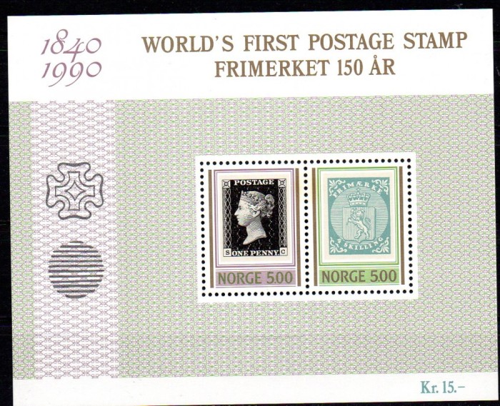 NORVEGIA 1990, Aniversari - 150de ani - prima marca postala, MNH