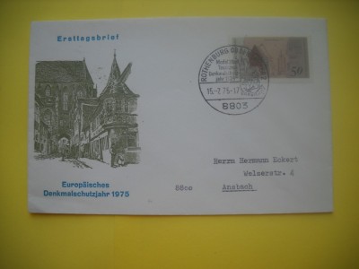 HOPCT PLIC S FDC NR 842 ROTHENBURG -MONUMENTE ISTORICE 1975 -GERMANIA -CIRCULAT foto