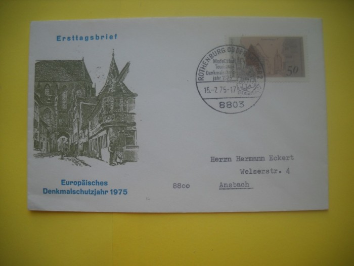 HOPCT PLIC S FDC NR 842 ROTHENBURG -MONUMENTE ISTORICE 1975 -GERMANIA -CIRCULAT