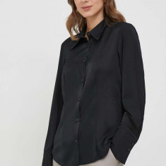 Sisley camasa femei, culoarea negru, cu guler clasic, slim