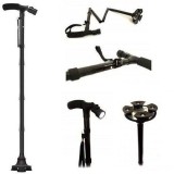 Baston Telescopic Pliabil Trusty Cane cu Lanterna LED, Pivoti Stabilizatori, Negru, Max 87cm, Sprijin Sigur