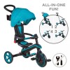Tricicleta Globber Explorer 4 in 1 Pliabila Turquoise, 10 luni-5 ani, cu Parasolar UV, Ghidon Parental Ajustabil si Centura Siguranta