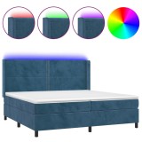 Cumpara ieftin Pat cu arcuri, saltea si LED, bleumarin, 200x200 cm, catifea