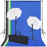 VidaXL Kit studio foto: 5 fundaluri colorate &amp; 2 umbrele