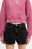 Tommy Jeans pantaloni scurți jeans culoarea negru, uni, high waist, DW0DW20097