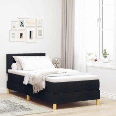 vidaXL Pat boxspring cu saltea cu saltea Negru 90 x 190 cm țesătură 3338960