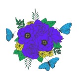 Sticker decorativ, Buchet de flori, Albastru, 60 cm, 1170ST-6