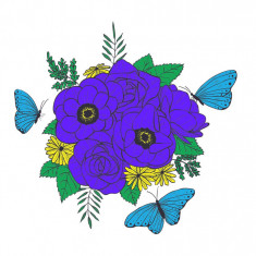 Sticker decorativ, Buchet de flori, Albastru, 120 cm, 1170ST-29