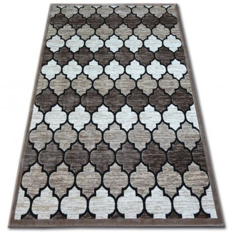 Covor acril Yazz 3766 bej &icirc;ntunecat și somon Moroccan clover Trellis, 240x330 cm