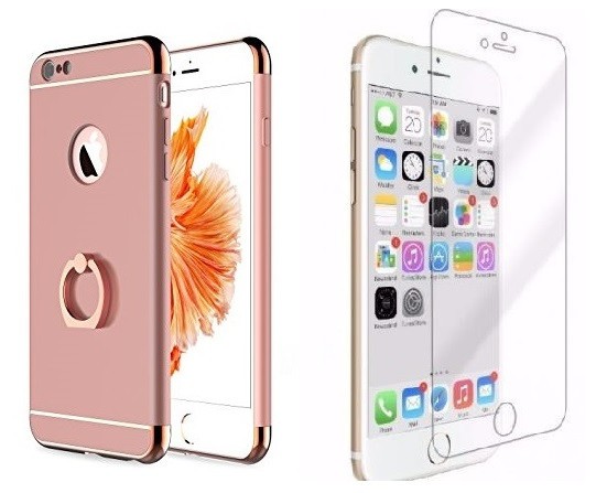 Pachet husa Apple iPhone 7, MyStyle Elegance Luxury 3in1 Ring Rose-Gold, folie de sticla gratis