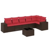 Cumpara ieftin Set canapele de gradina cu 7 piese si perne, poliratan maro