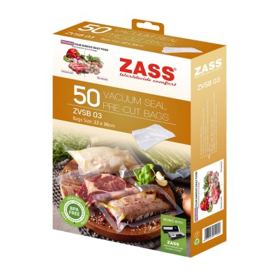 Pungi pentru aparat de vidat alimente, Zass ZVSB 03, 22 x 30 cm, grosime 0.18, rezistenta la caldura si frig, fara BPA, transpar foto