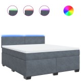 Cumpara ieftin Pat box spring cu saltea, gri inchis, 180x200 cm, catifea