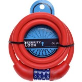 Antifurt Bicicleta cu Cifru, 12mm x 150cm, Otel cu Silicon, Rosu