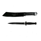 Cumpara ieftin Set Vanatoare: Maceta Rambo IV 56.5cm &amp; Cutit 35cm, IdeallStore, Otel Inoxidabil, Teaca Piele, Negru