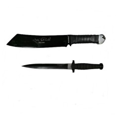 Set Cutit de vanatoare cu doua taisuri si Maceta 56.5 cm, DEPOX&reg;,Otel inoxidabil